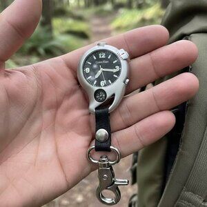 Vintage Calvin Klein Silver Pocket Watch Keychain w/ Compass & LED Light